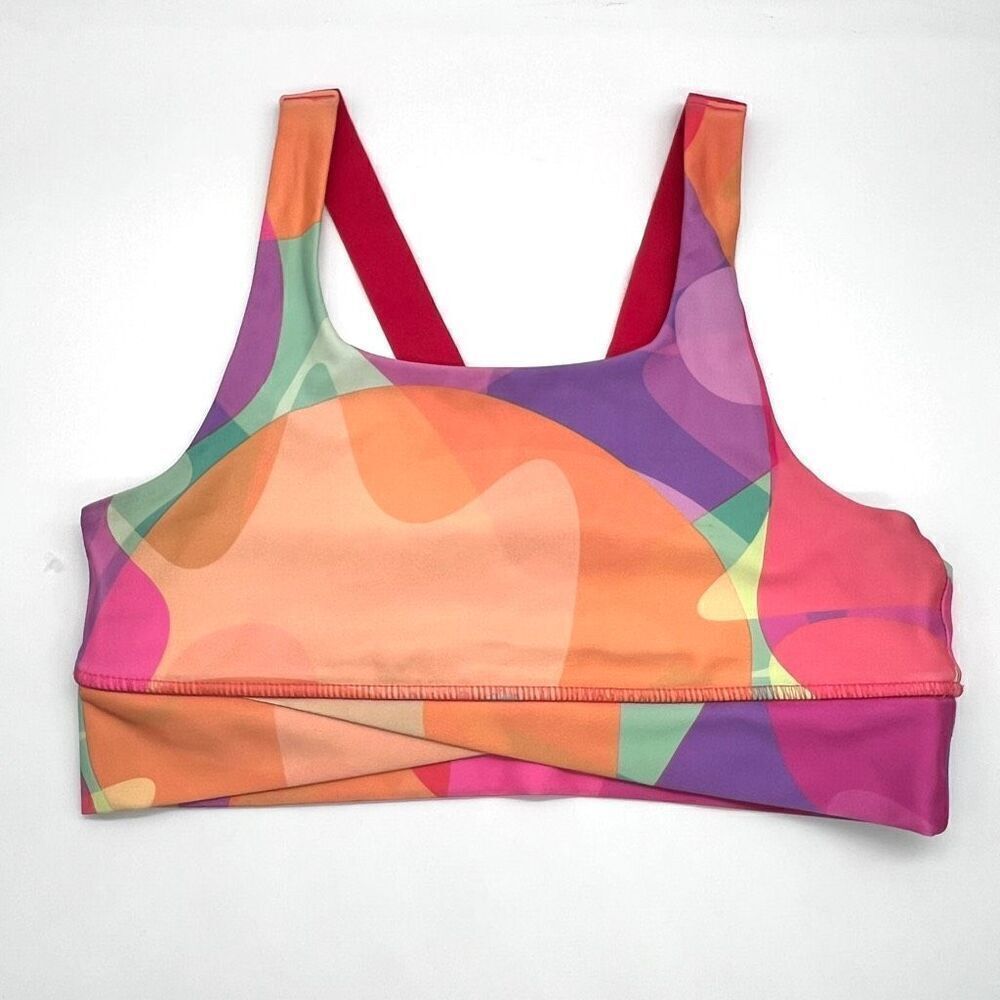 DSG Big Girl’s Sports Bra Size XL (16)Colorful Pattern Pink Straps